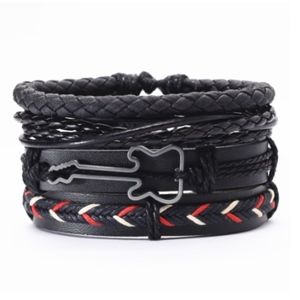Mens  Leather Bracelets braided and bands Set of 4